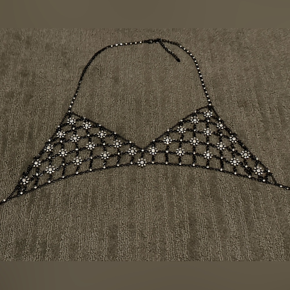 Metal Floral Lattice Halter Bralette with crystals